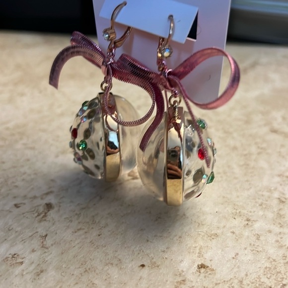 Betsey Johnson Lucite Rhinestone Dangle Christmas bulb Earrings NEW - Picture 4 of 6